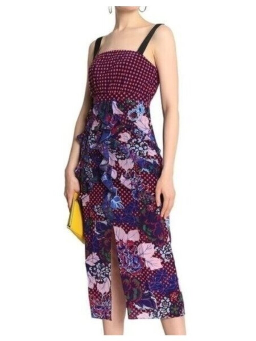 Saloni Dana Floral-Print Dotted Sleeveless Silk Midi Dress Size 6